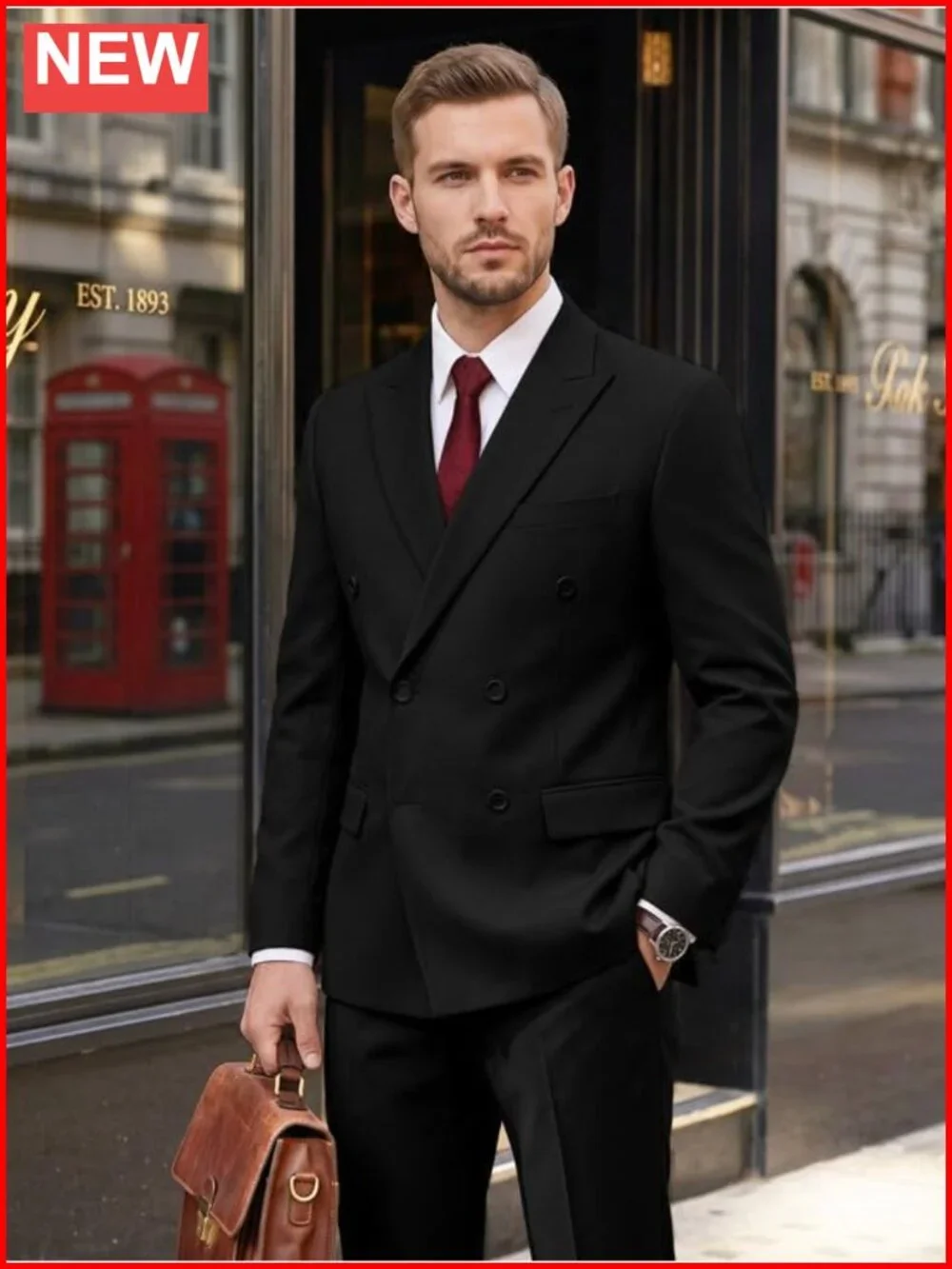 Men's 2 Piece Double Breasted Slim Fit Tuxedo Suit Blazer Pants